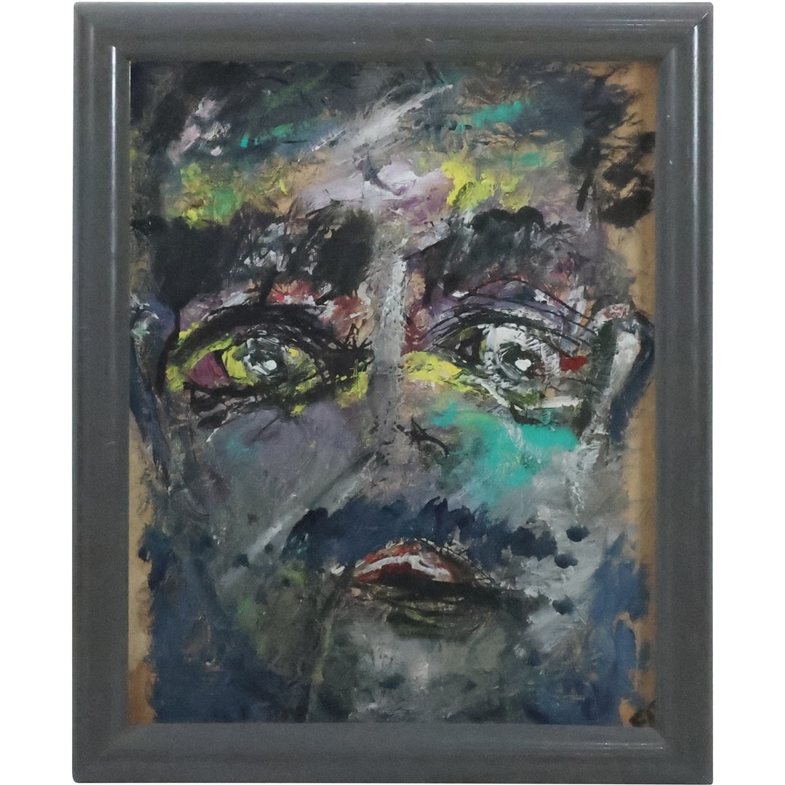 Abstract Face Painting "Frightened Man" 1999, Signed in Corner with Initials, Framed (1 of 20)