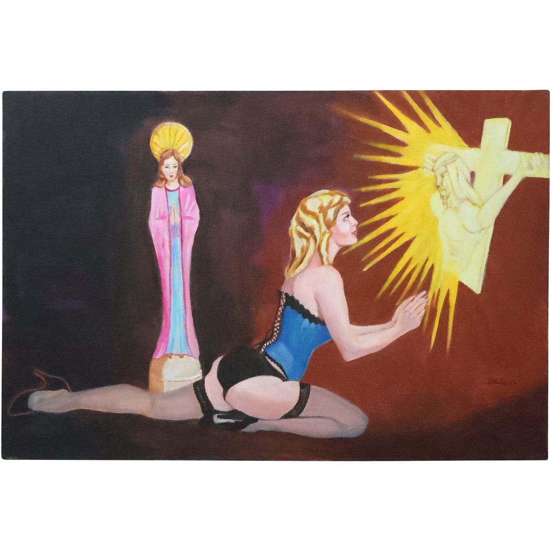 Norman Strite, Large Oil Painting Illustration Art Pin-up Girl "Christianity - The Forgiver": Norman Strite, Large Oil Painting Illustration Art Pin-up Girl "Christianity - The Forgiver" size: 24 x 36 ; Author of Book: Norman Strite in the Temple of Beauty. Figure Paintings and Drawings by Nor