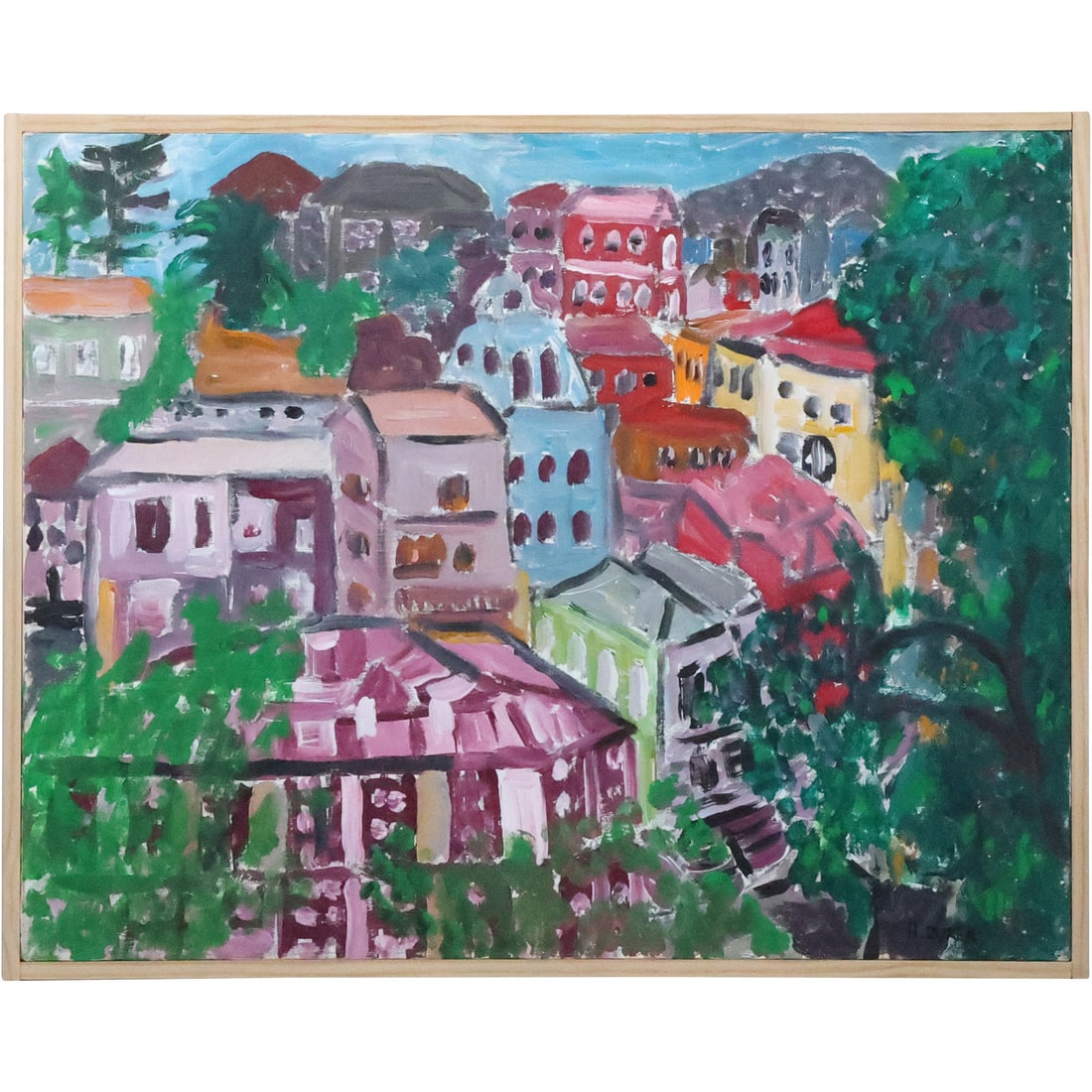 Herman Zuker, b. 1959 Polish American, Acrylic on Canvas Painting  "Brazilian City View" (1 of 20)