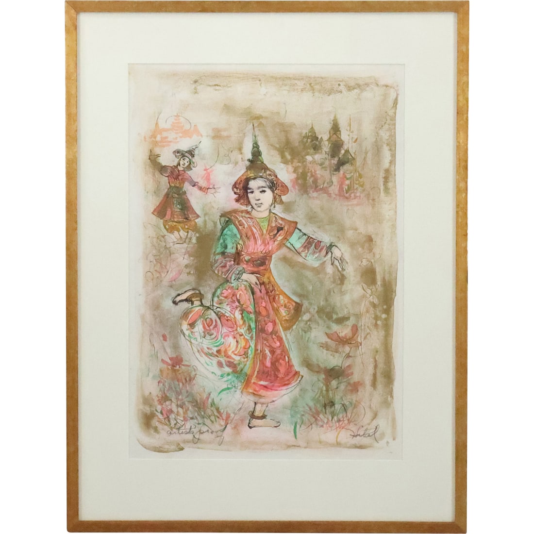Edna Hibel, Artist Proof Color Lithograph, Dancing Asian Girl, Framed (1 of 20)