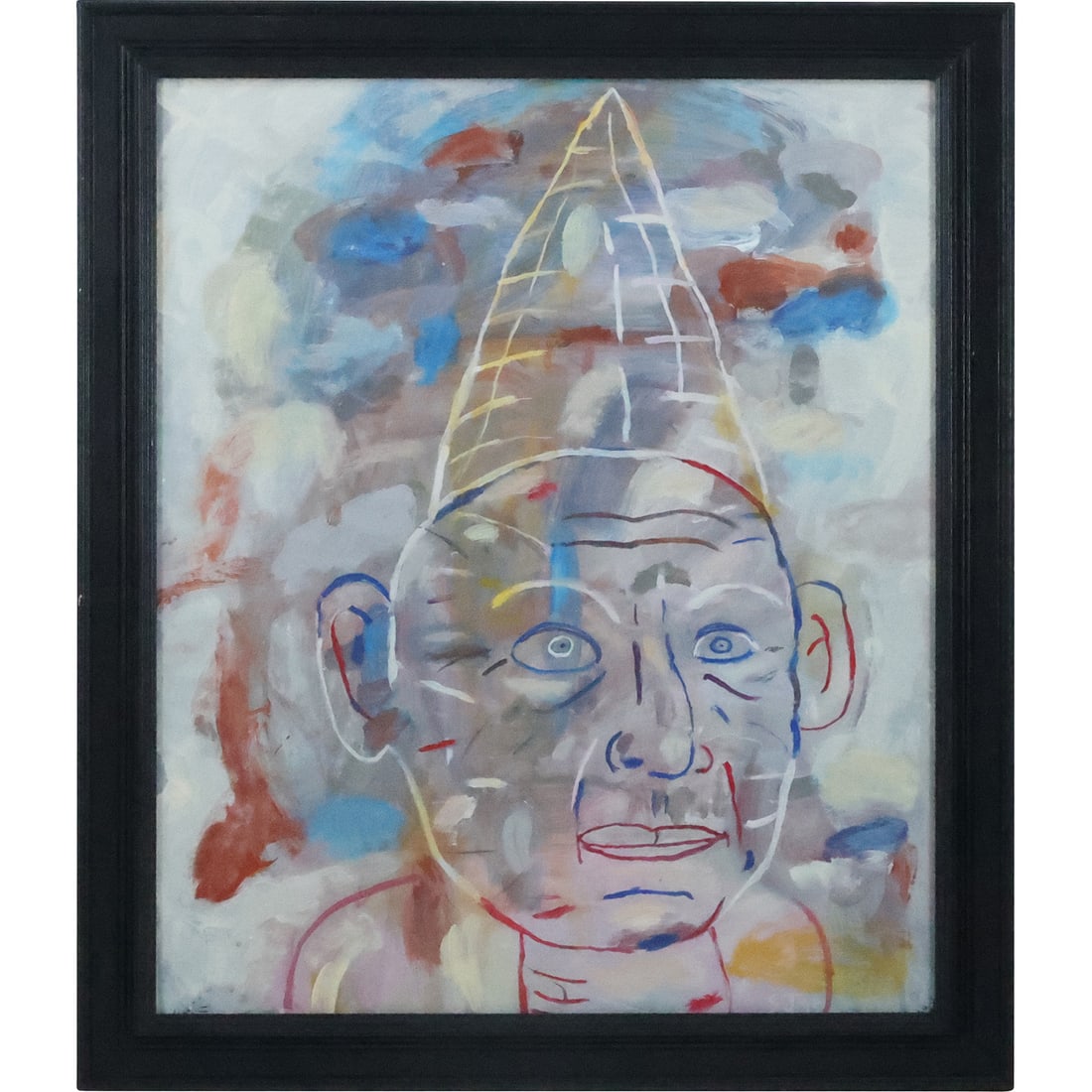 Steven Jennis, American, Oil on Board Painting Portrait of a Man Wearing a Cone Hat, Signed: Steven Jennis, American, Oil on Board Painting Portrait of a Man Wearing a Cone Hat, Signed. Well Listed American Artist. Provenance: Acquired Directly From The Artist. size: 24 x 20, 27.5 x 23.5 outs