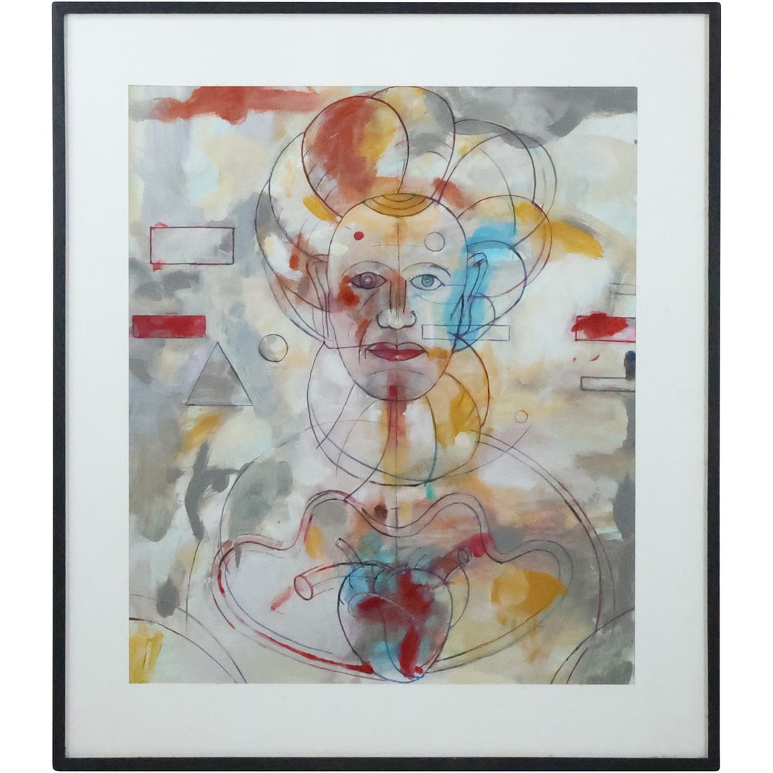 Steven Jennis, American, Mixed Media Painting Modernism Portrait, Signed, Framed: Steven Jennis, American, Mixed Media Painting Modernism Portrait, Signed, Framed. Well Listed American Artist. Provenance: Acquired Directly from the Artist. size: 24 x 20.25 matte, 30.75 x 26.75 outs