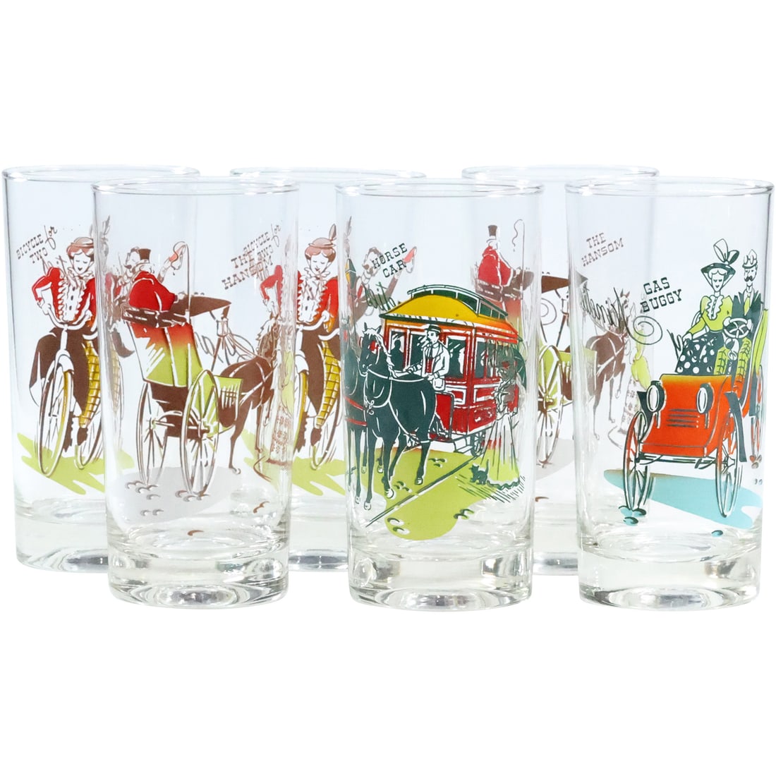 Set 6 Vintage Anchor Hocking "Gay Nineties"  Drinking Glasses - Barware (1 of 18)