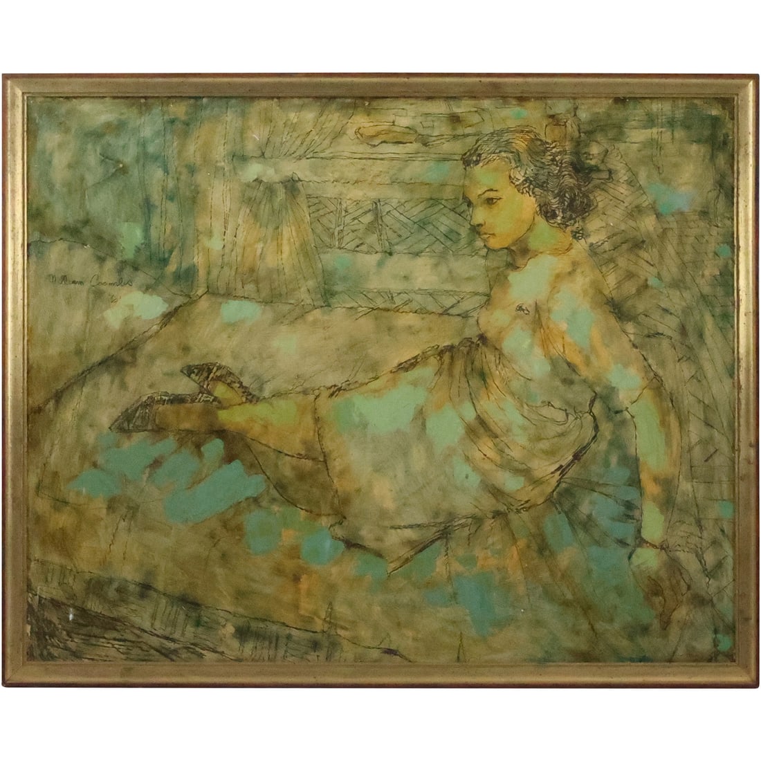 William Coombs 1961, American, Oil Painting Reclining Woman, Framed (1 of 20)