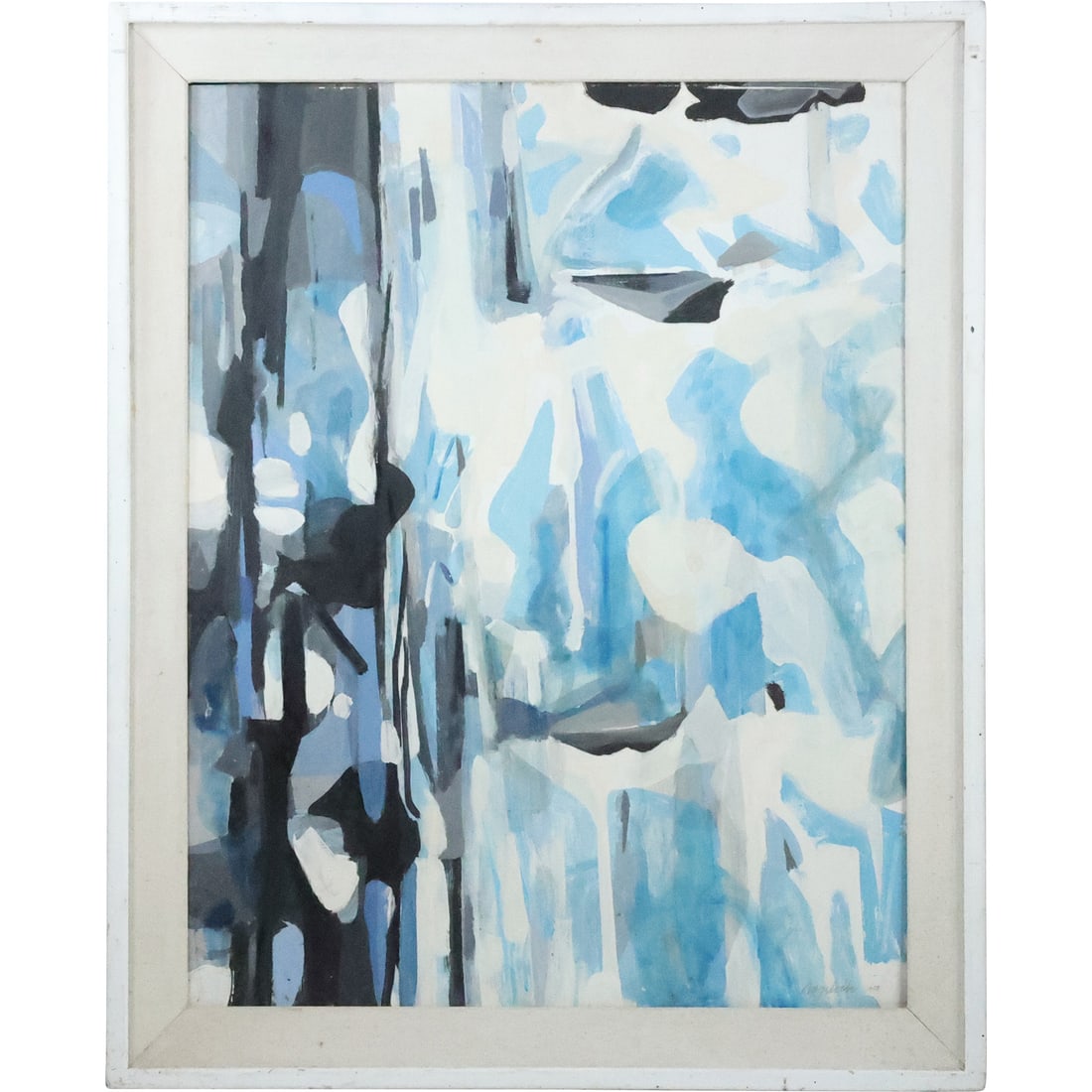 Robert Angeloch 1955, Oil on Board Painting Blue White Abstract "Gorge in Winter", Signed (1 of 20)