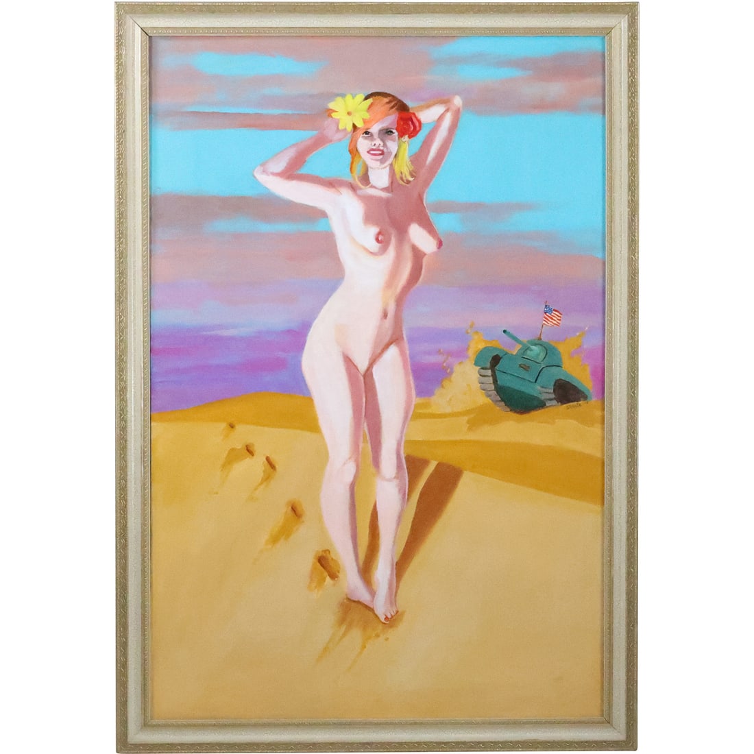 Norman Strite, Large Oil Painting on Canvas Illustration Art Pin-Up "War Protecting Art": Norman Strite, Large Oil Painting on Canvas Illustration Art Pin-Up "War Protecting Art". size: 36 X 24, 39.25 X 27.25 outside frame' Author of Book: Norman Strite in the Temple of Beauty. Figure Pain