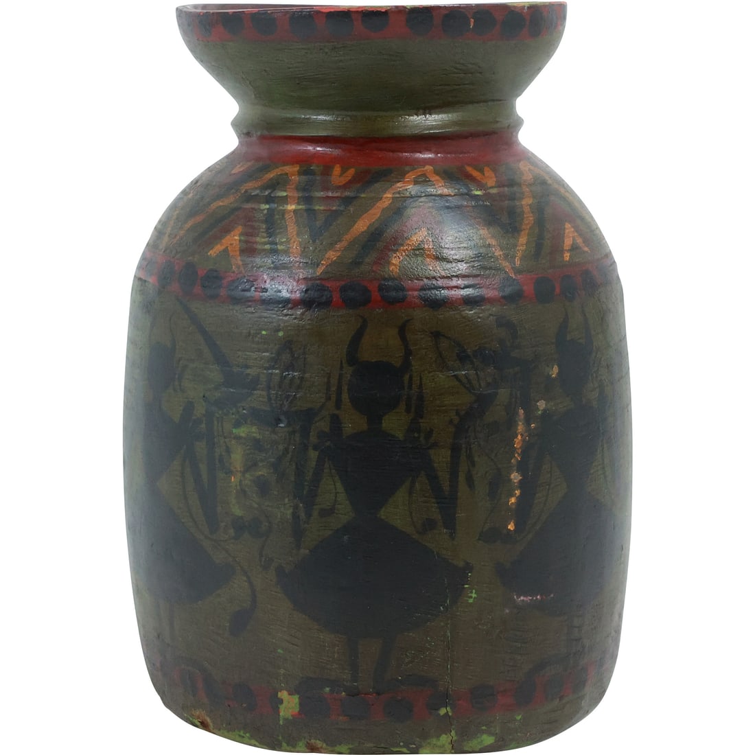 Folk Art Hand Painted Pottery Vessel with Hand Painted Hieroglyphs Figures 9.25 in. height (1 of 20)