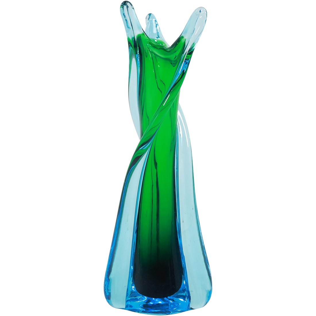 Mid-Century Modern Murano Green Art Glass Twist Vase Flower Form 12.75 in. height (1 of 19)