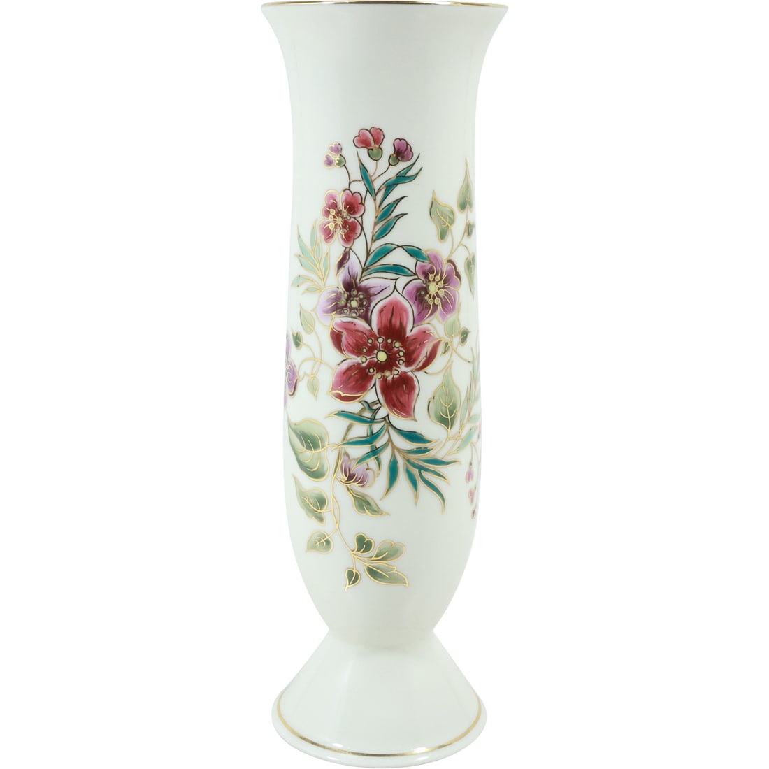 Zsolnay Hungary, White Porcelain Vase with Hand Painted Flowers 10.5 in. height x 3.5 in. wide: Zsolnay Hungary, White Porcelain Vase with Hand Painted Flowers 10.5 in. height x 3.5 in. wide. size: 10.5x3.5