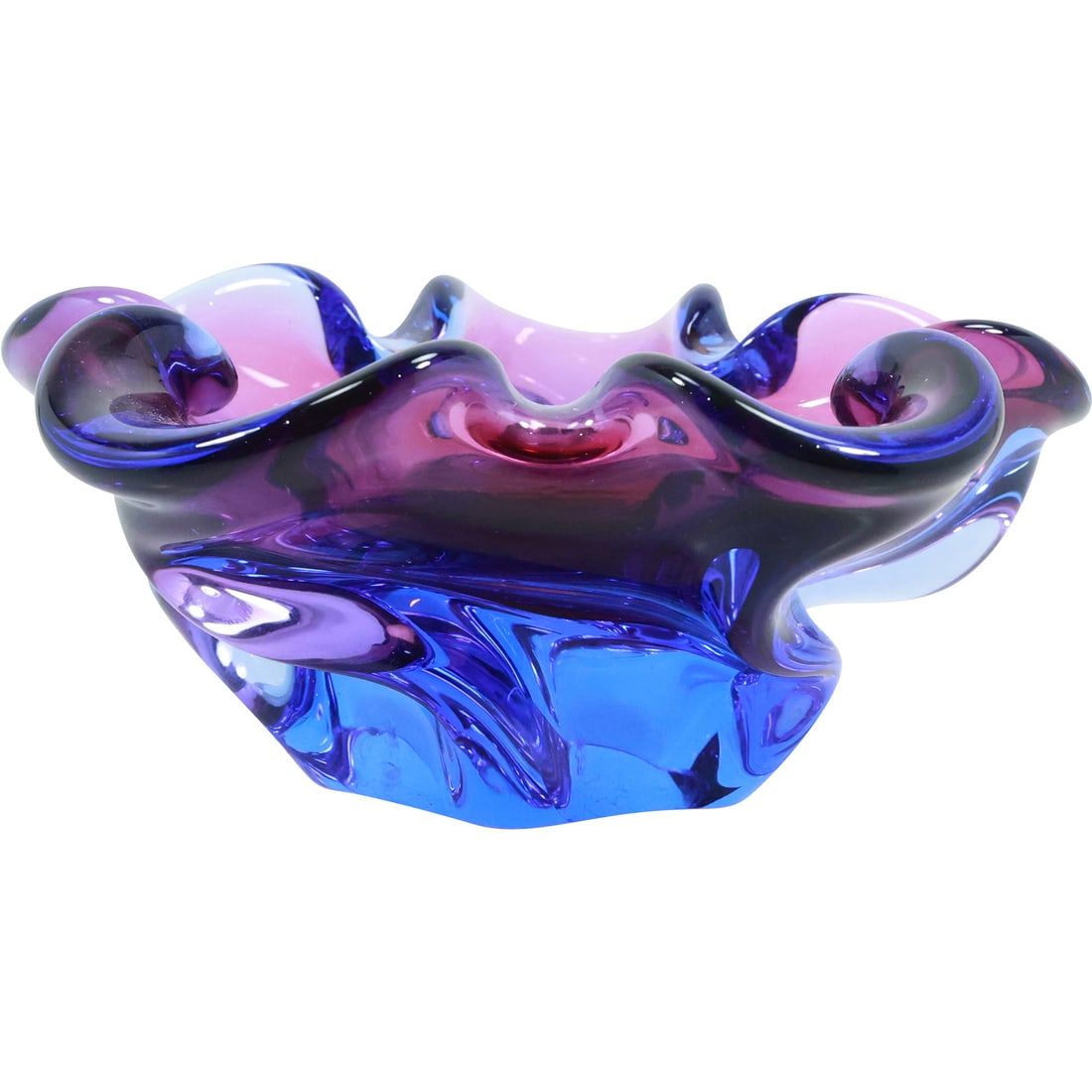 Quality Murano Art Glass Free Form Organic Bowl Purple Amethyst to Blue 6.25 in. diameter (1 of 20)