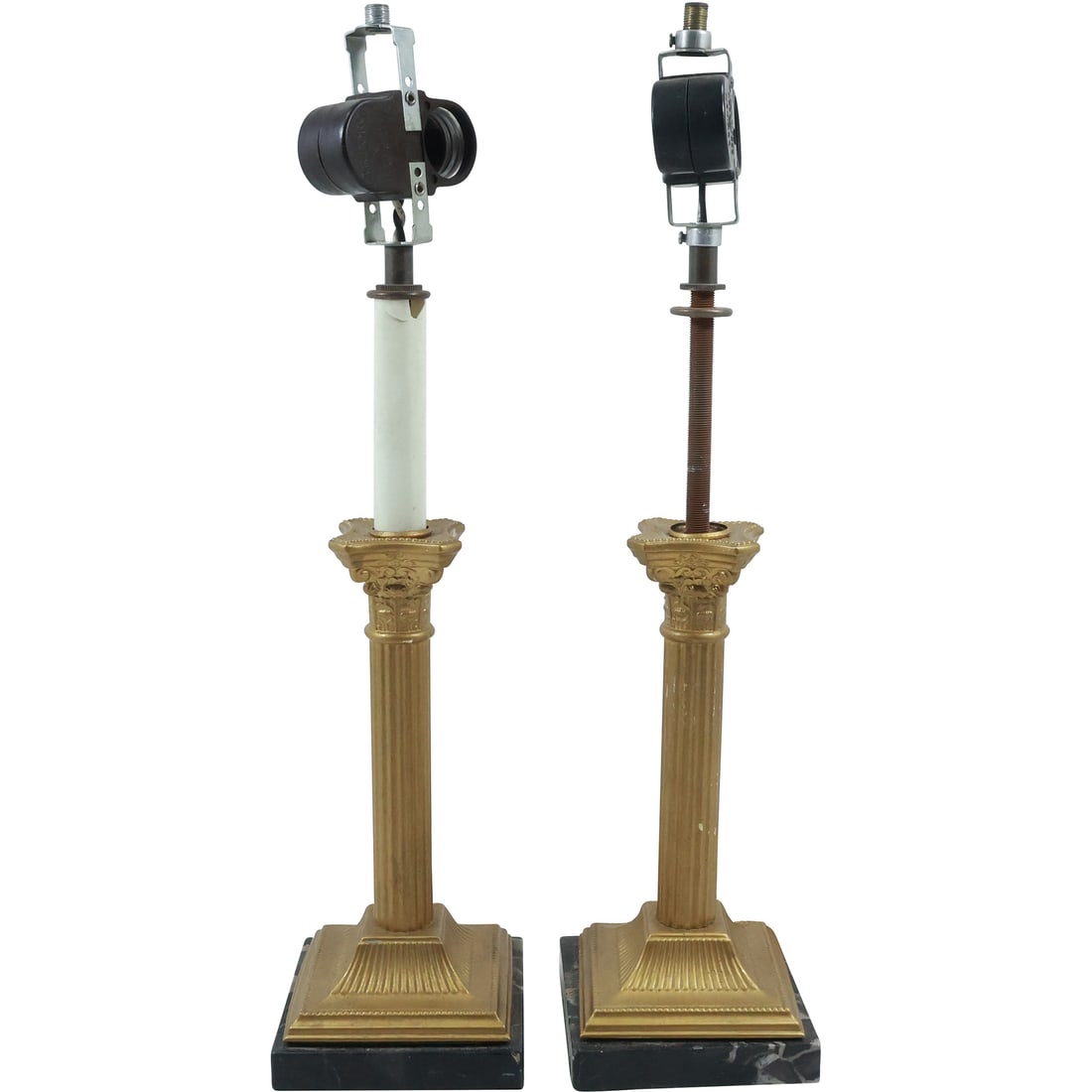Pair Brass Classical Roman Column Candlestick Electric Table Lamps 17.25 in. overall height (1 of 20)