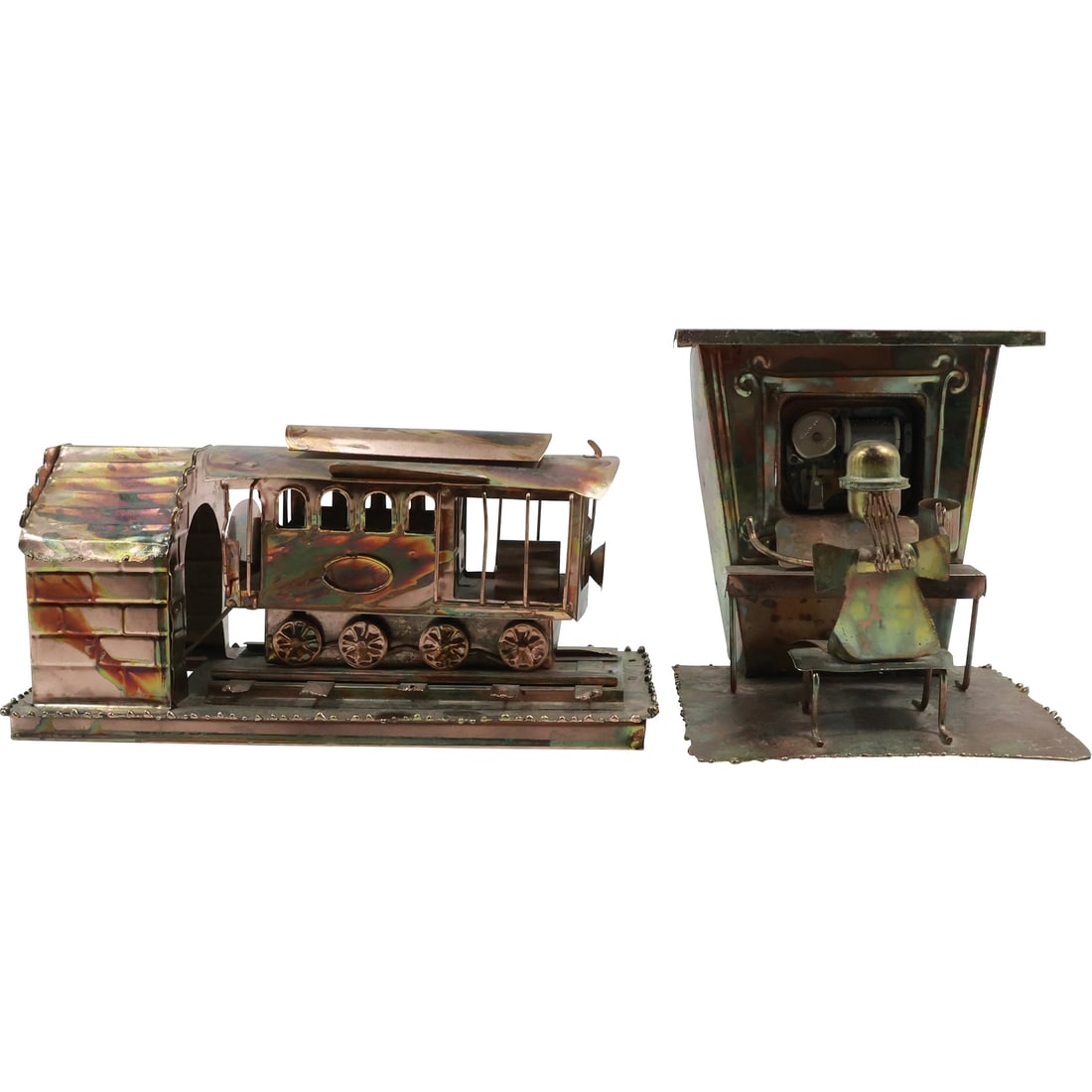 2 Vintage Brass Metal Musical Piano / Organ Player and Musical Trolley Train (1 of 20)