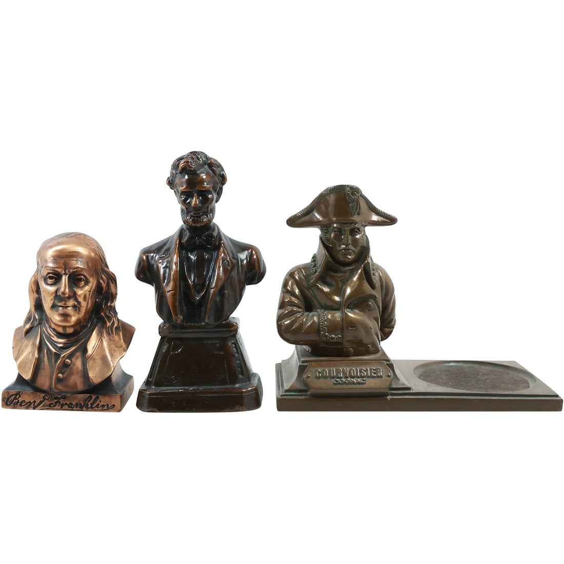 3 Assorted Cast Metal Historic Figures: Ben Franklin [back], Abe Lincoln, Napoleon [Cognac] (1 of 20)