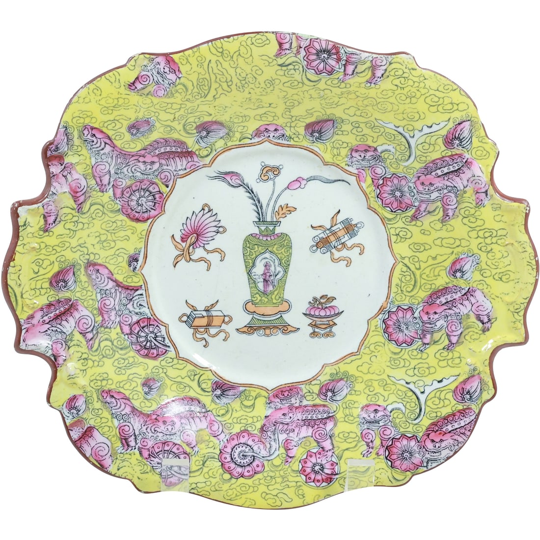 19th C. Ashworth Oriental Porcelain Decorated Cabinet Plate, Urn with Animal Figures 10.25 in. dia. (1 of 19)