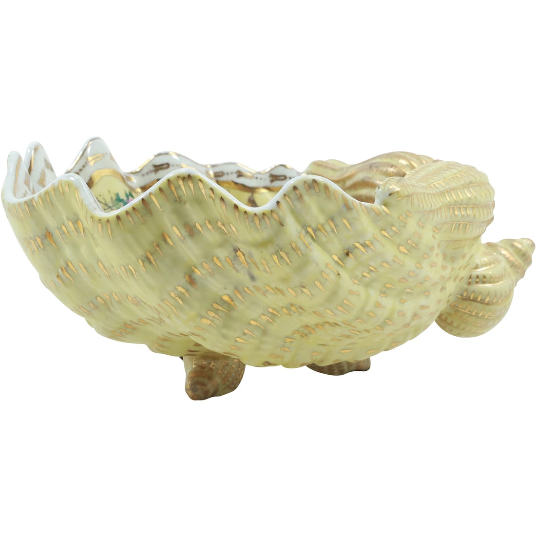 Very Ornately Decorated Porcelain Sea Shell Footed Bowl 4.25 in. height x 10 in. length (1 of 18)