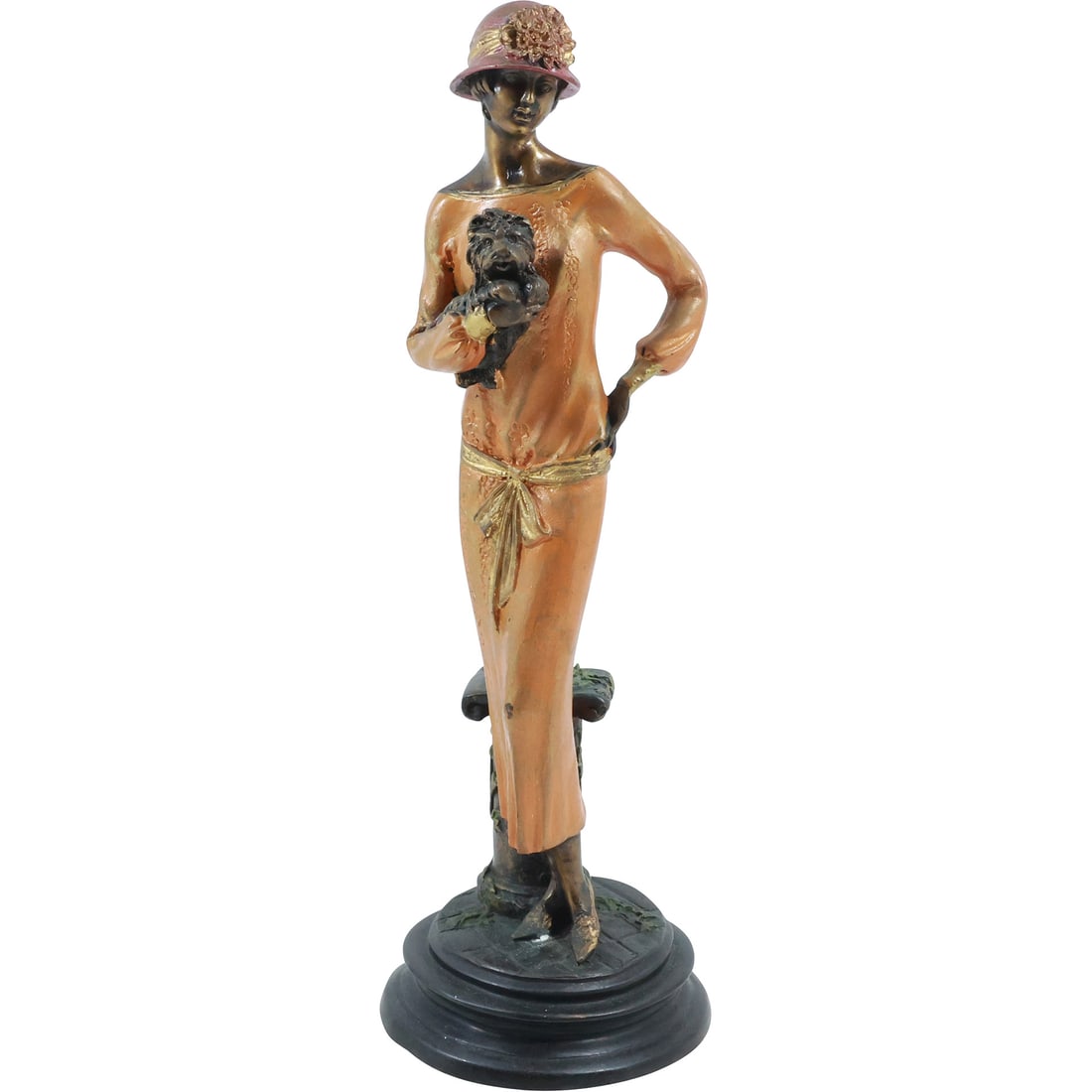 Bronze Sculpture French Fashion Woman Holding Dog, Polychrome Patina 13.75 in. height (1 of 20)