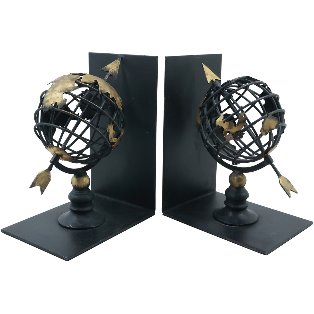 Celestial Metal Armillary World Globe Bookends in Original Patina (1 of 20)