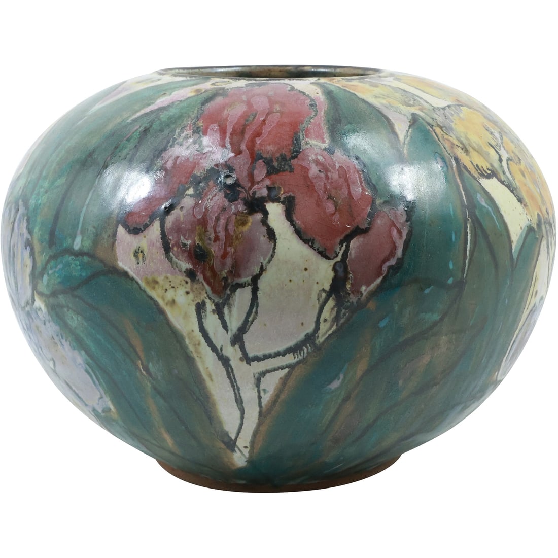 attributed to Louis Lourioux (1875-1930 French)  Art Pottery Vase Art Nouveau Floral 12 in. dia. (1 of 19)
