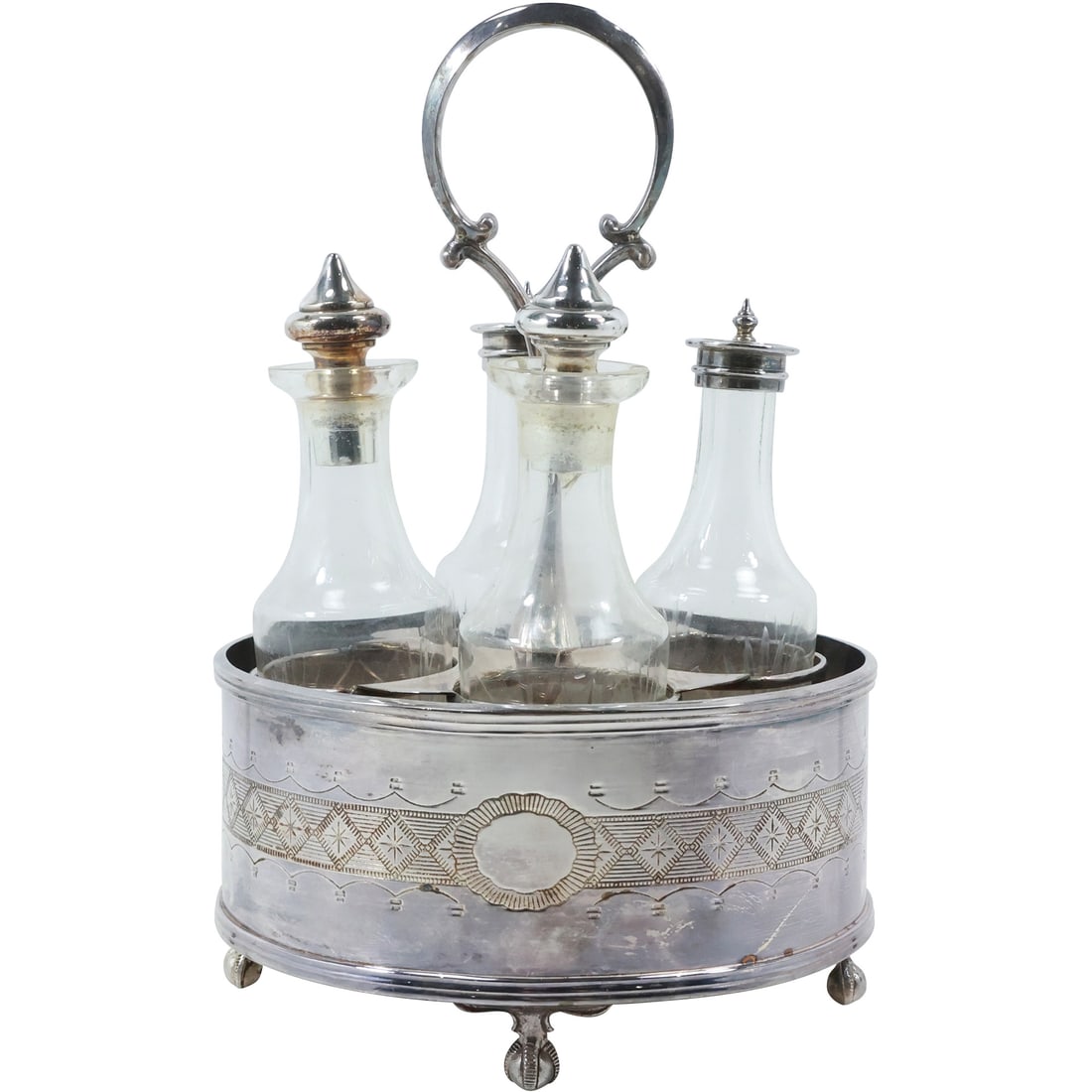Continental Silver Plate Round Castor Set with 4 Cut Glass Bottles (1 of 20)