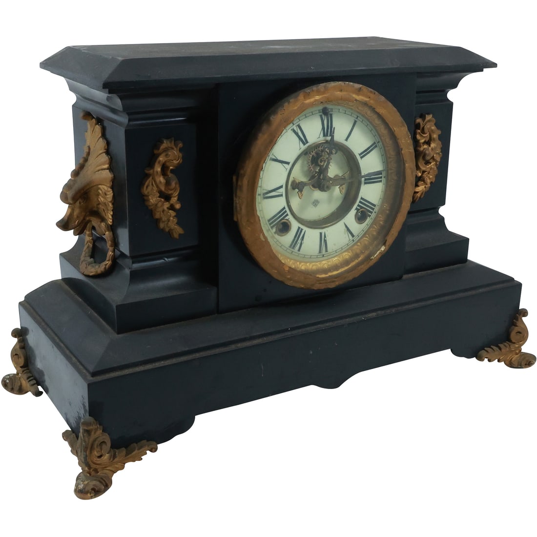 Ansonia Black Iron Case Mantle Clock with Open Escapement Dial, 10.75 in. height x 16.5 in. length (1 of 20)