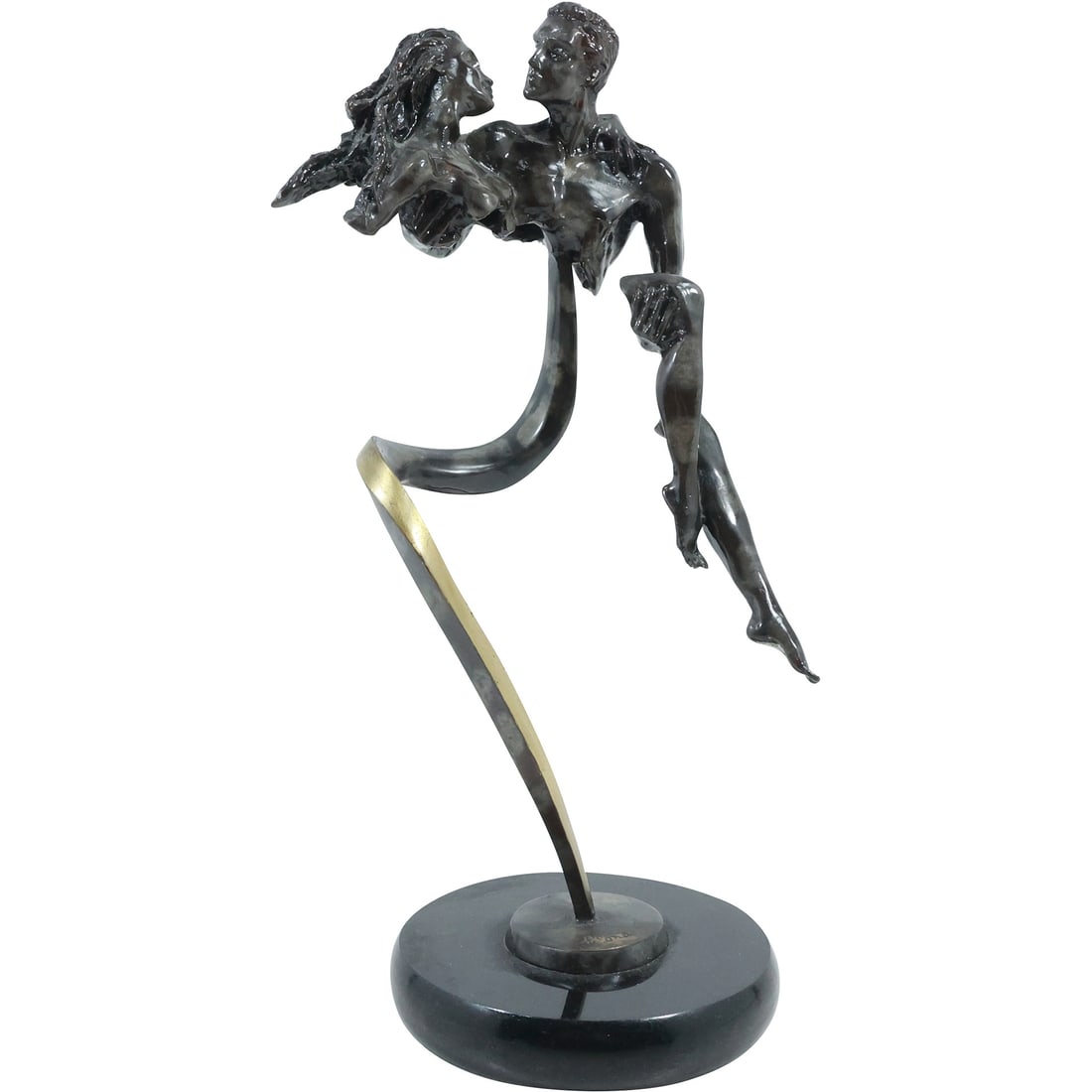 Artist Signed Bronze Sculpture of Man Holding Woman "Disappearing Torsos" 12.5 in. height: Artist Signed Bronze Sculpture of Man Holding Woman "Disappearing Torsos" 12.5 in. height. size: 12.5 in. x 6.5 in.