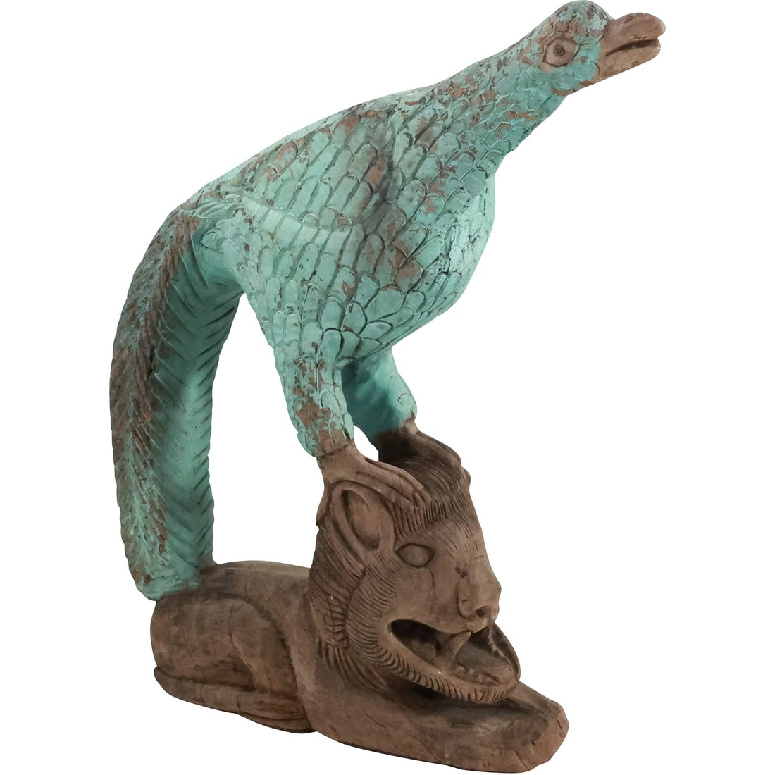 Antique Folk Art Carved Wooden Hawk Bird on top of a Lion 25.75 in. height x 19 in. length (1 of 20)