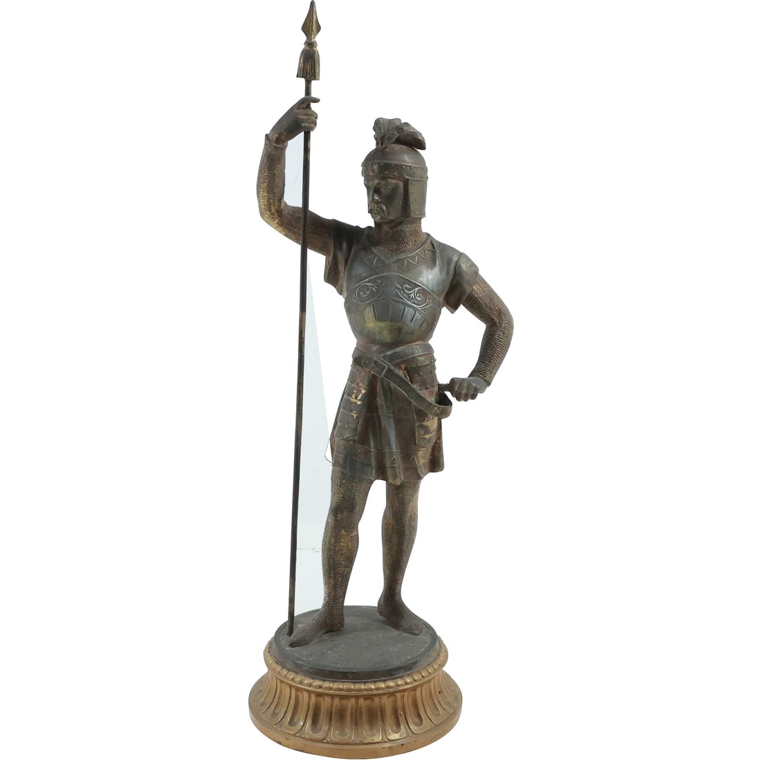 19th C. Cast Metal Spelter Roman Soldier Figure Statue in Original Patina 16.75 in. height (1 of 20)