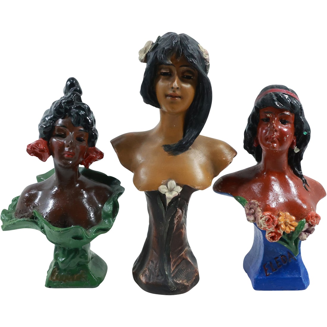 3 Assorted Vintage Fashion Women Busts, Painted, in Hard Composition Plaster (1 of 20)