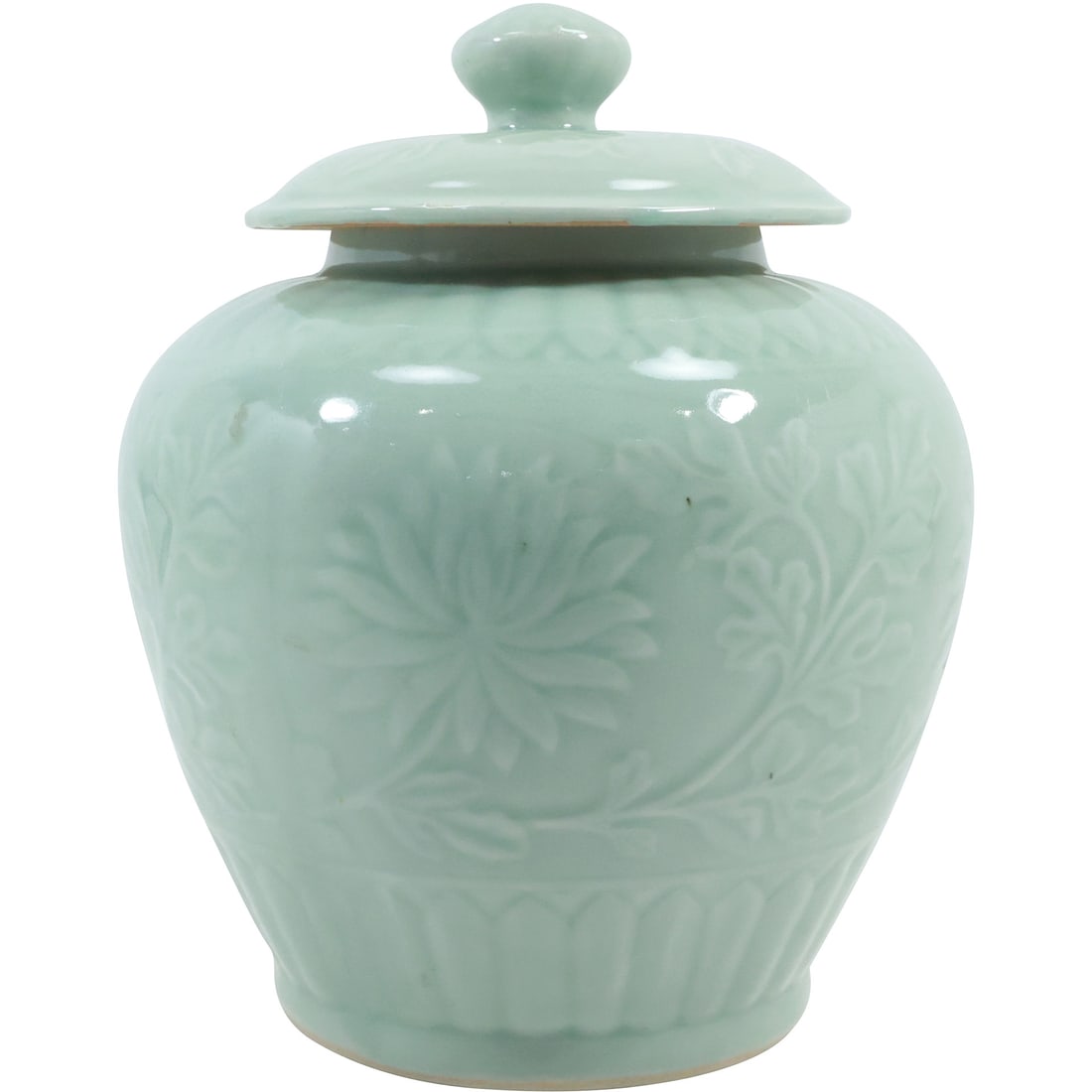 Green Celadon Ginger Jar with Cover Flowers Pattern 9.5 in. height x 7 in. wide (1 of 19)