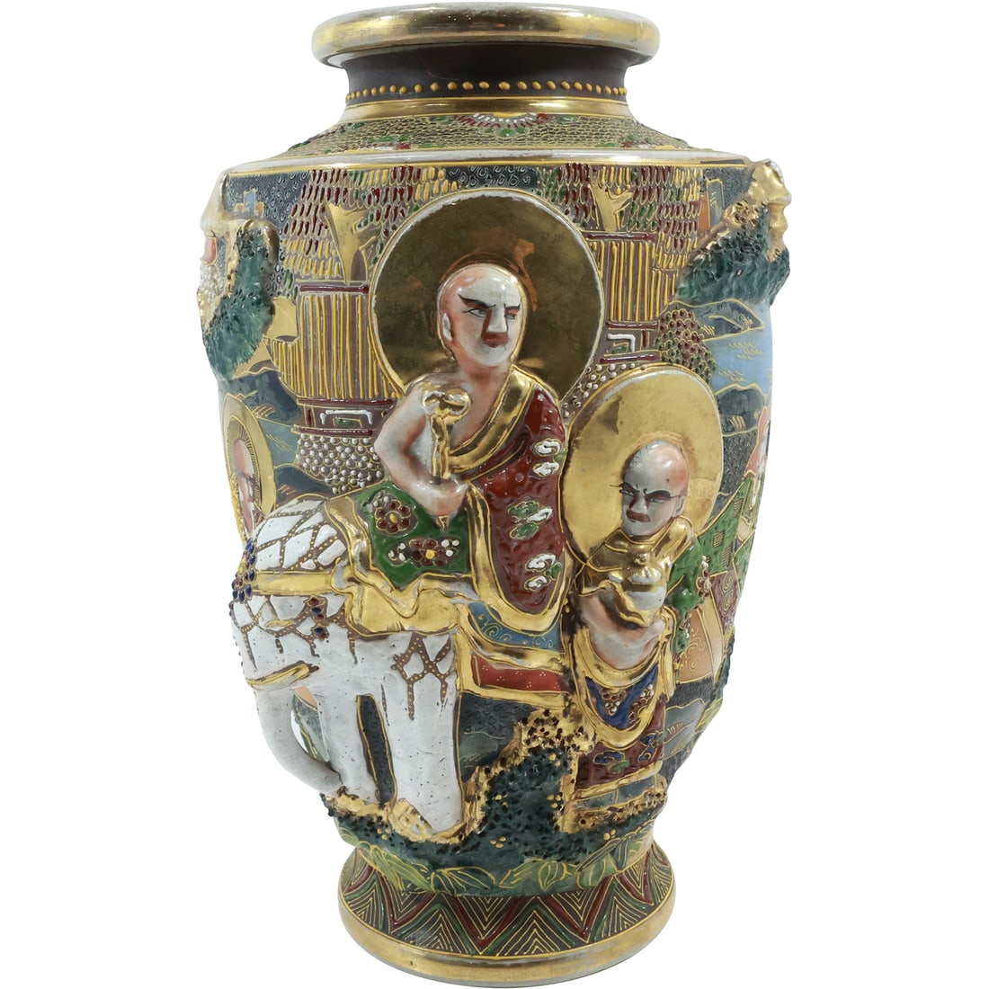 Antique Japanese Taisho Satsuma Moriage High Relief Vase 12 inches height (1 of 20)