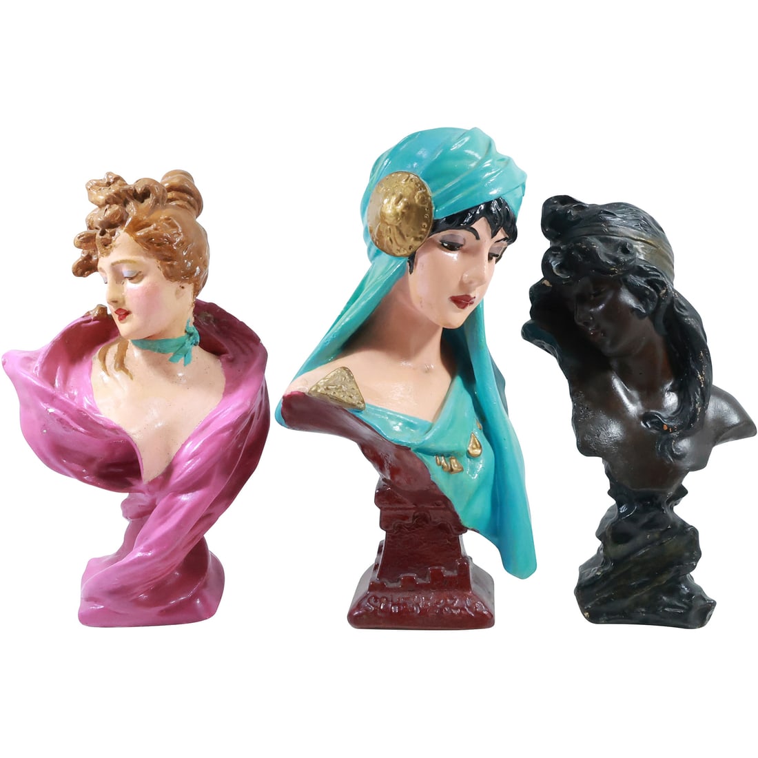 3 Large Size Assorted Vintage Fashion Women Busts, Painted, in Hard Composition Plaster (1 of 20)