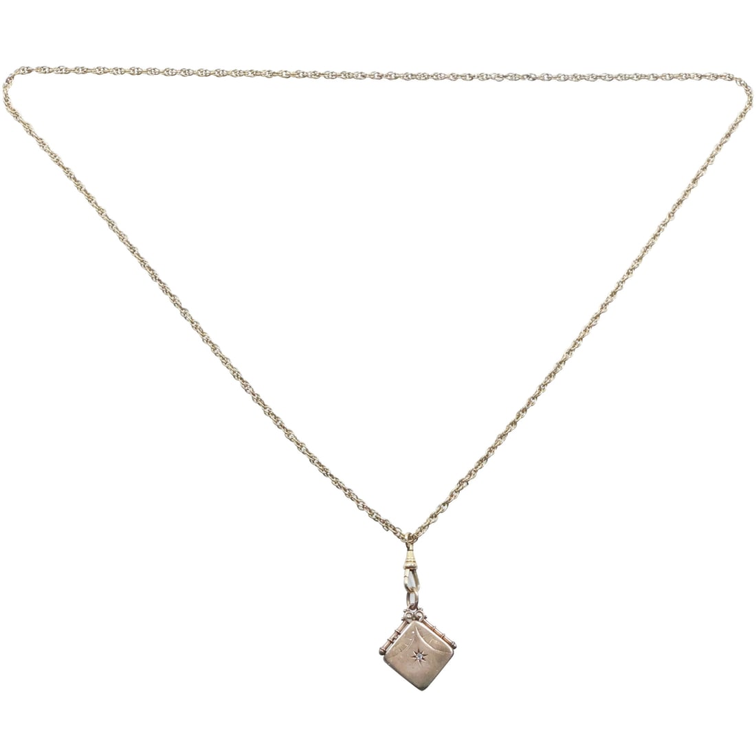12K GF Watch Fob 30 in. with GF Victorian Locket with Diamond 1 3/8 in. x 1 1/8 in.: 12K GF Watch Fob 30 in. with GF Victorian Locket with Diamond 1 3/8 in. x 1 1/8 in.