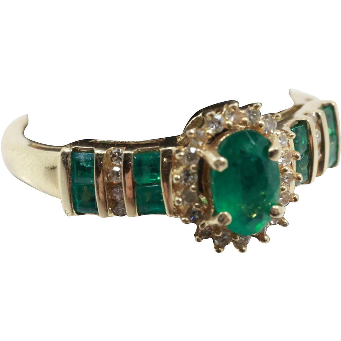 14K Gold Diamond and Emerald Beautiful Evening Ring Size 7.25 , 7/8 in. x 3/8 in. (1 of 13)