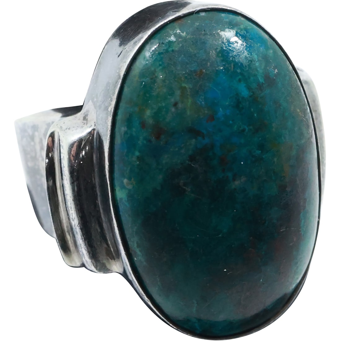 .925 Sterling Silver Chrysocolla Heavy Men's Modernist Ring Size 9.25 , 1 1/4 in. x 1 1/4 in.: .925 Sterling Silver Chrysocolla Heavy Men's Modernist Ring Size 9.25 , 1 1/4 in. x 1 1/4 in.