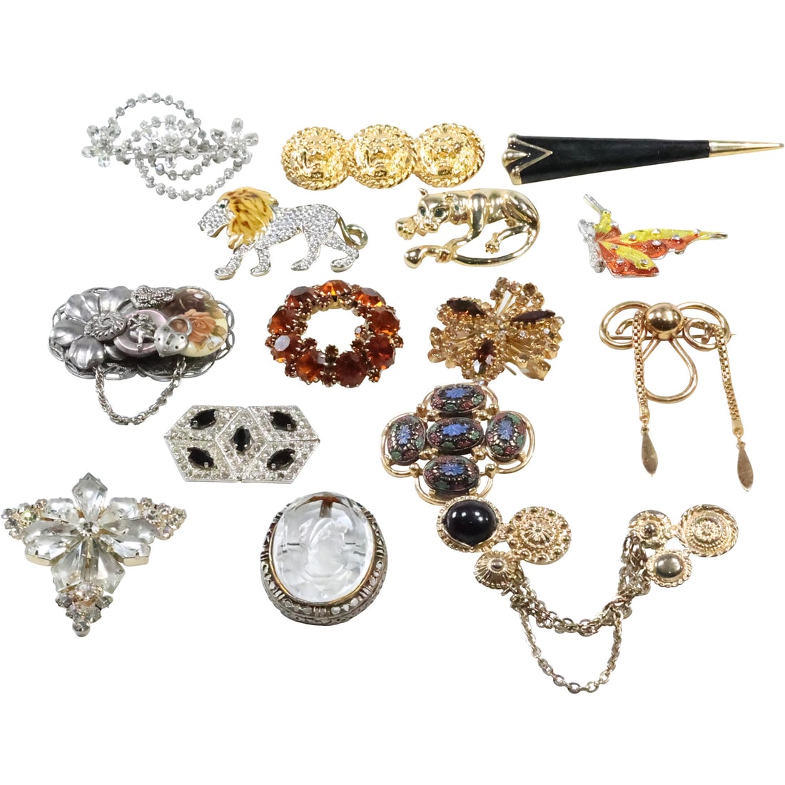 15 Assorted Costume Jewelry Fashion Pins: Amber Rhinestone; Clean Diamond Faceted Marquise; (1 of 20)