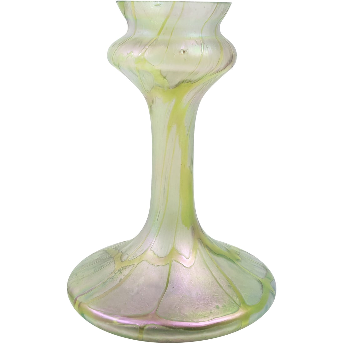 Antique Loetz Art Glass Stylized Vase Iridescent 8.75 in. height x 6 in. wide at base: Antique Loetz Art Glass Stylized Vase Iridescent 8.75 in. height x 6 in. wide at base. size: 8.75x6