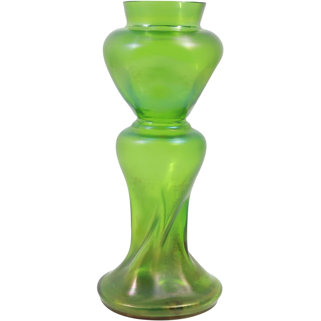 Loetz Art Nouveau Bohemian Iridescent Green Glass Vase Twist Base 7.75 in. height (1 of 15)
