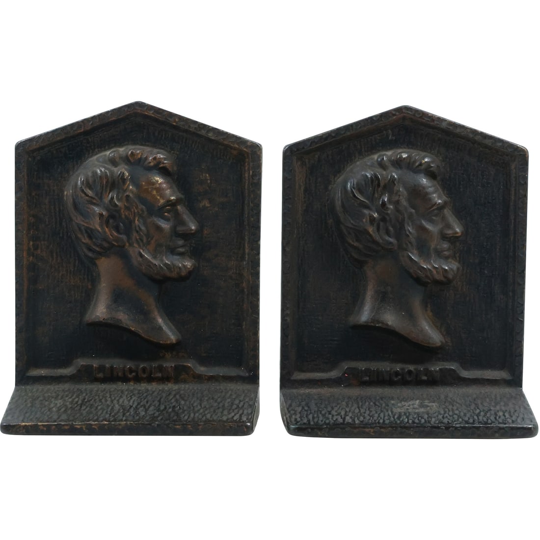 Circa 1920s Cast Iron "Portrait of Abraham Lincoln" Bookends in Original Patina (1 of 16)