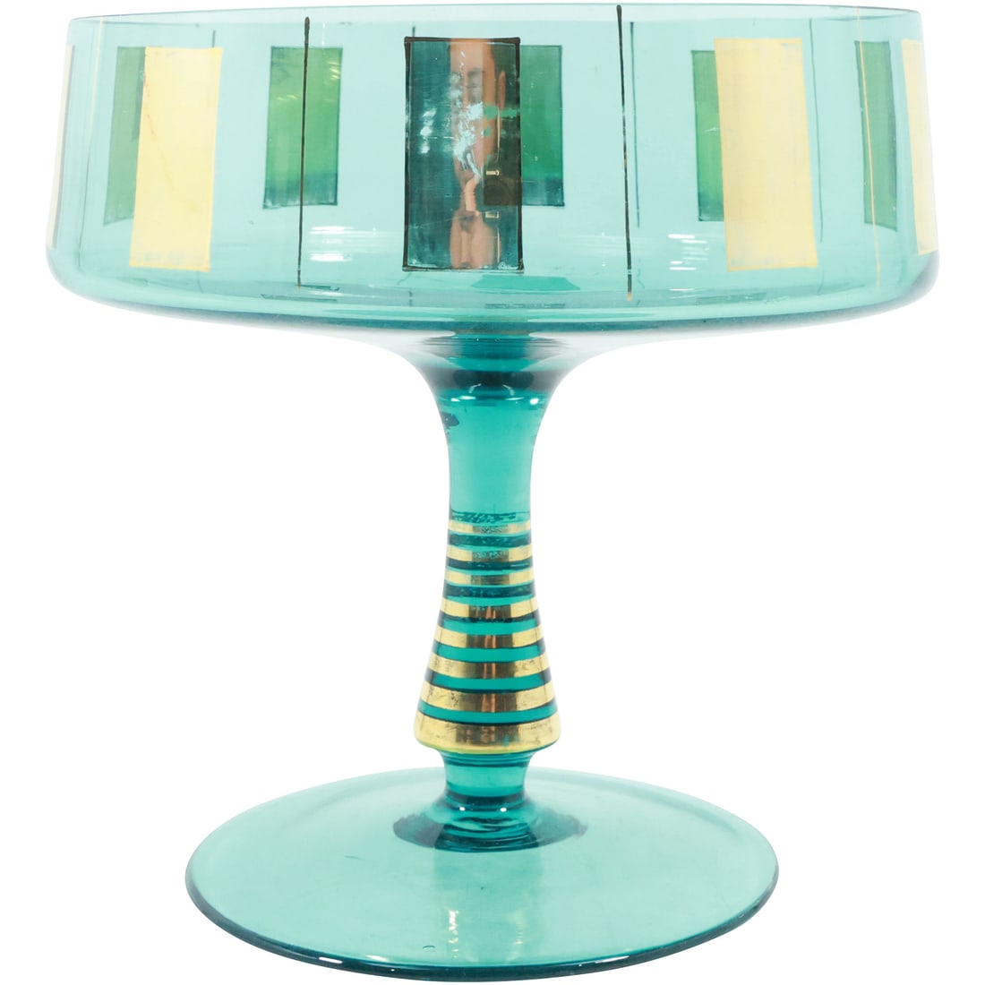 Mid-Century Modern Teal Blue Glass Candy Dish Compote 7.25 in. height x 7 in. dia. (1 of 20)