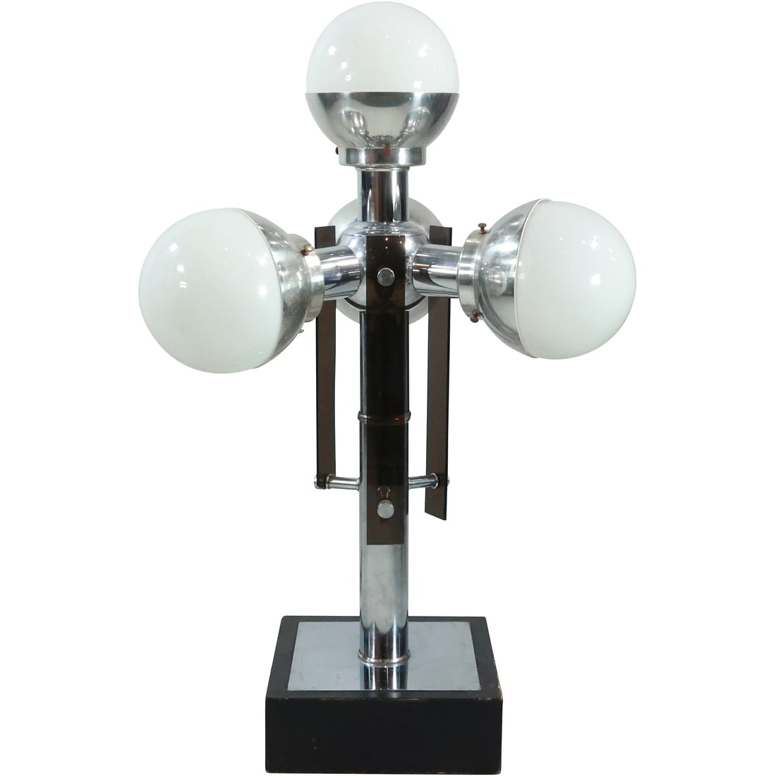 Robert Haussmann Chrome Table Top Atomic Lamp on Wood Base, 4 Lights, 29.5 in. height (1 of 20)