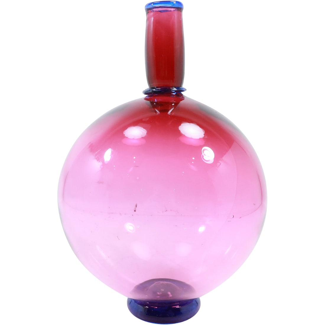 Quality Murano Art Glass Cranberry Vase with Cobalt Blue Accent and Base 12 in. height x 7 in. wide (1 of 18)