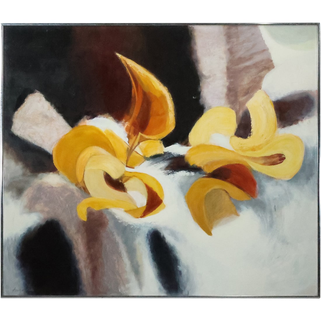 Robert Angeloch 1922-2011, Large Size Oil on Board Painting Botanical Flowers in Landscape, Signed (1 of 20)