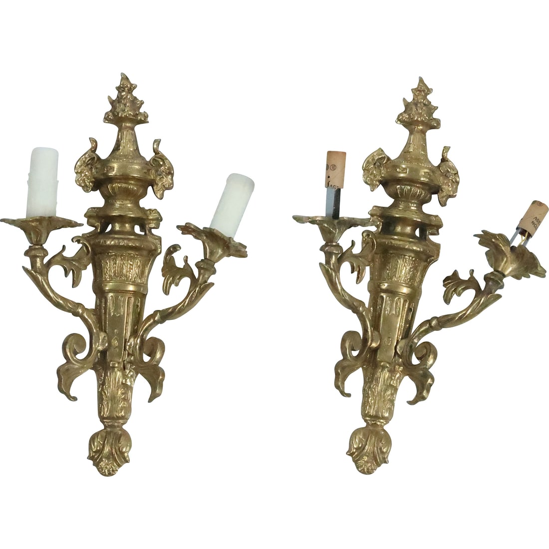 Pair Cast Bronze French 2-Light Electric Wall Sconces 17.5 in. x 10.5 in. (1 of 20)