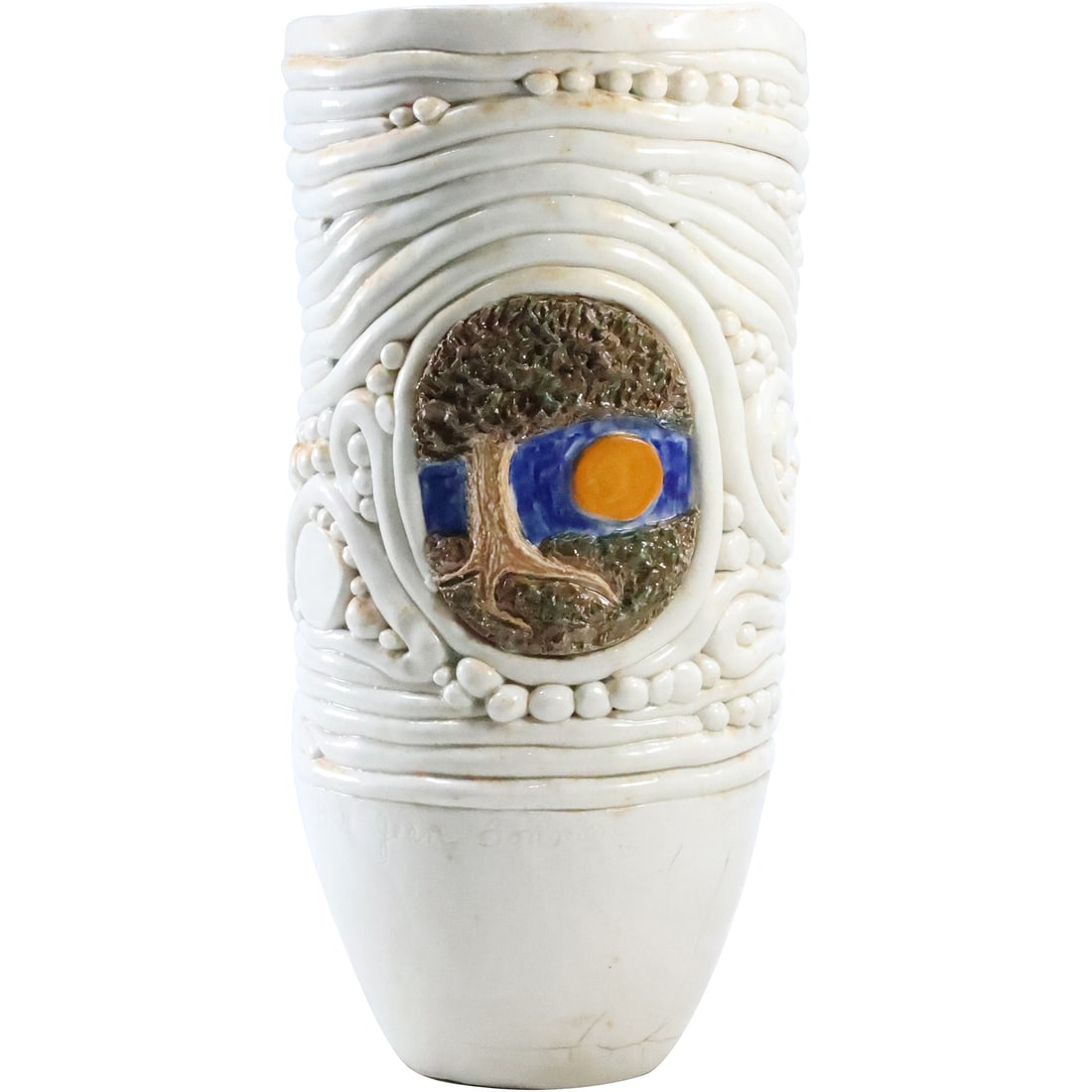 Arts and Crafts Art Pottery Vase with Tree Landscape Signed Jean Bonnen, Miami, 12.25 in. height (1 of 20)