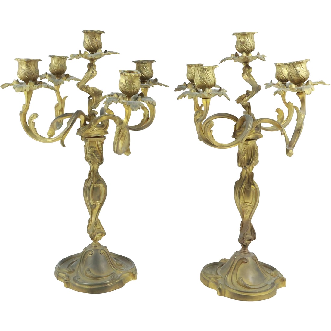 Matched Pair 19th C. Quality French Bronze 5-Light Tall Candelabras 17.75 in. height x 10 in. wide (1 of 20)