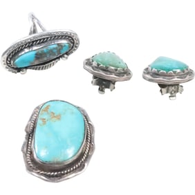 Native American Indian Turquoise Clip-on Earrings; JEFFERSON ABEYTA Sterling Navajo Ring