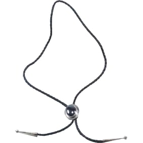 Sterling Silver 00 with Hematite Stone 1 1/2 in. x 1 1/4 in. Bolo with Sterling Tips 38 in. x 1/2 in