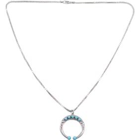 Sterling Silver and Turquoise Horse Shoe Pendant Necklace on .925 Sterling 20 in. Box Chain
