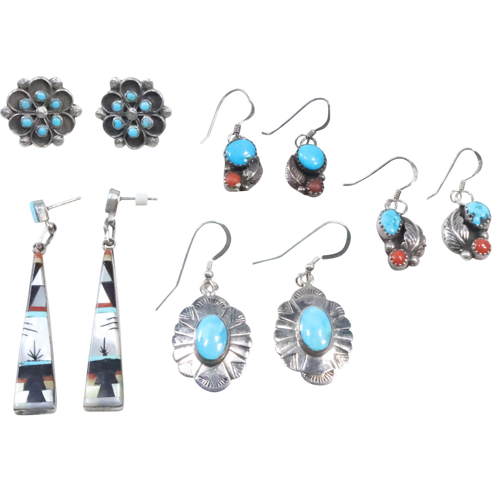 5 Pairs Assorted Native American Earrings: .925 Sterling Turquoise Earrings, JOSEPH BAILLEN (1 of 20)