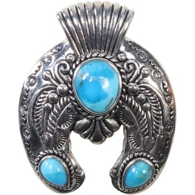 .925 Sterling Silver NK [Thailand but Imports from Arizona] Turquoise Pendant 1 1/2 in. x 1 1/4 in.
